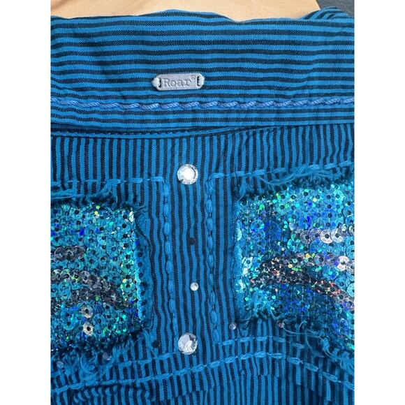 Roar Women’s Western Blue Shirt - Sequined And Pearl Snaps, See Notes - Picture 11 of 14